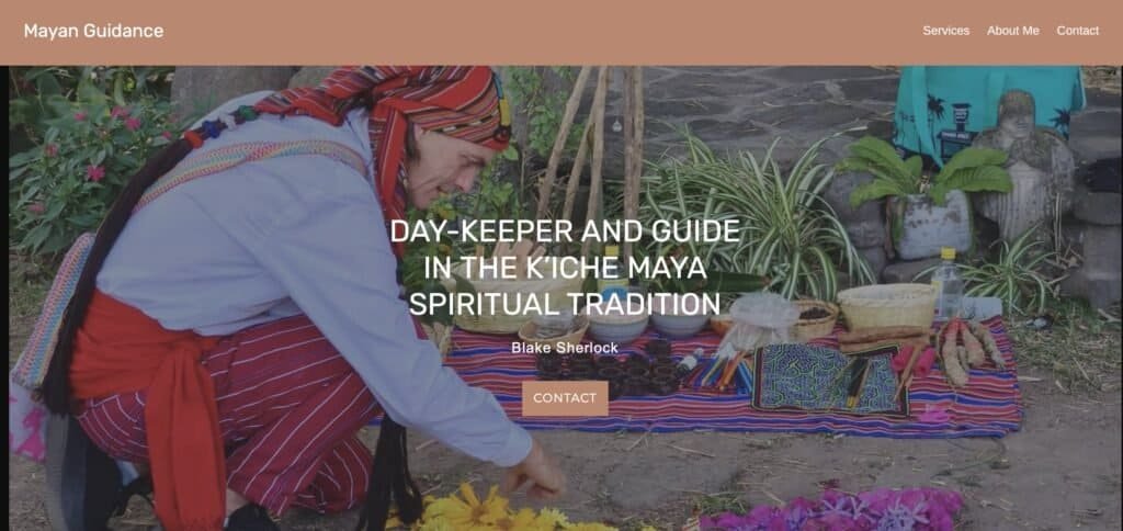 Screenshot of the Mayan Guidance website home page
