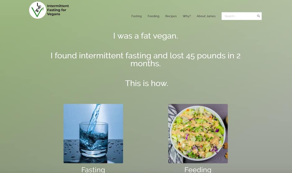 Screenshot of Intermittent Fasting for Vegans website